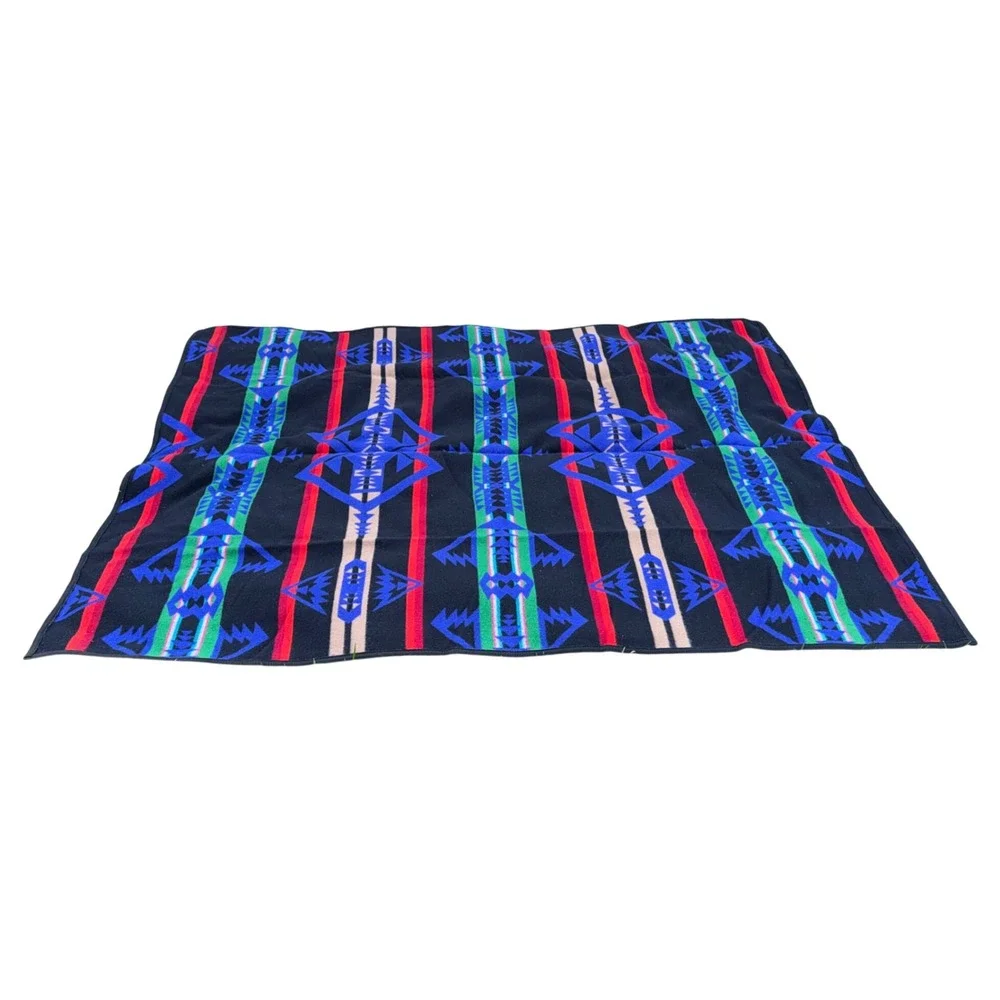 Pendleton Beaver State Wool Blanket Robe Shawl Blue Black Large Good Geometric